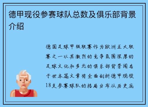 德甲现役参赛球队总数及俱乐部背景介绍
